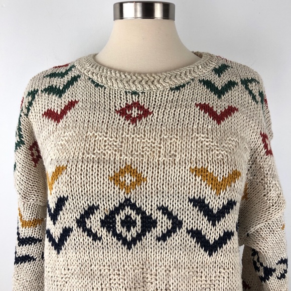 80s 90s Vintage Body Equip Beige Sweater aztec - Picture 3 of 7